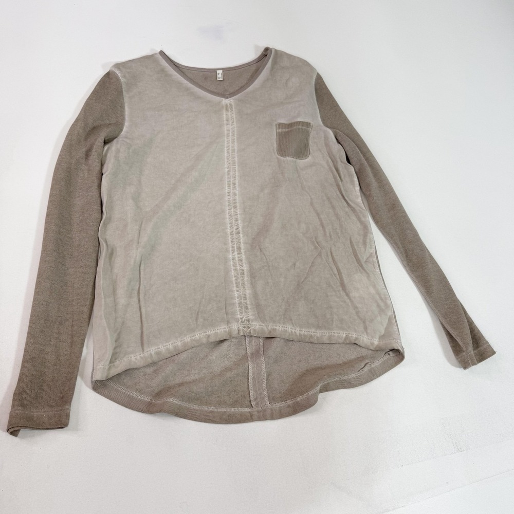 Steilmann Germany Top Women Medium Taupe V-Neck Long Sleeve Sequin Pocket Knit